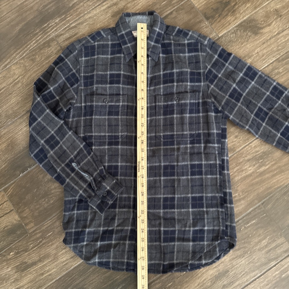 Wallace Barnes Flannel Shirt Men S Blue Gray Plaid Heavyweight Work Button Up - Picture 10 of 11
